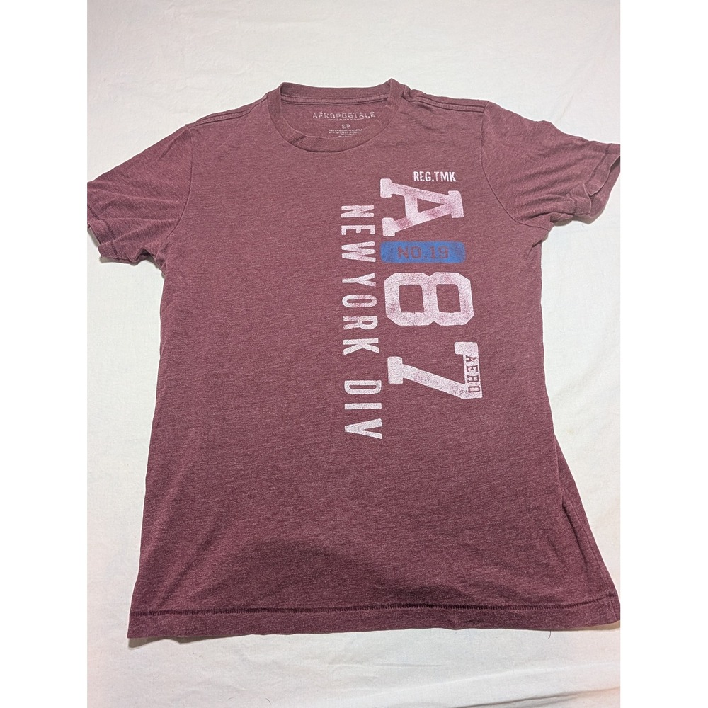 Aeropostale A87 New York Div Graphic T-Shirt Burgundy Heather Mens Small